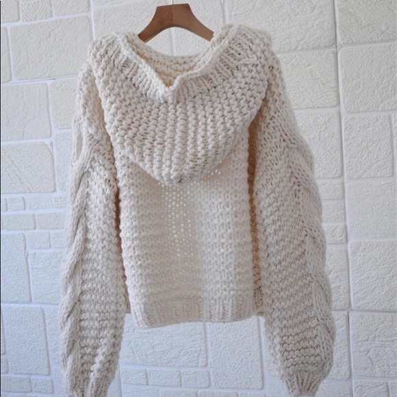 Chunky knit cardigan cream cable knit hoodie sweater womens long sleeve thick - Picture 5 of 15